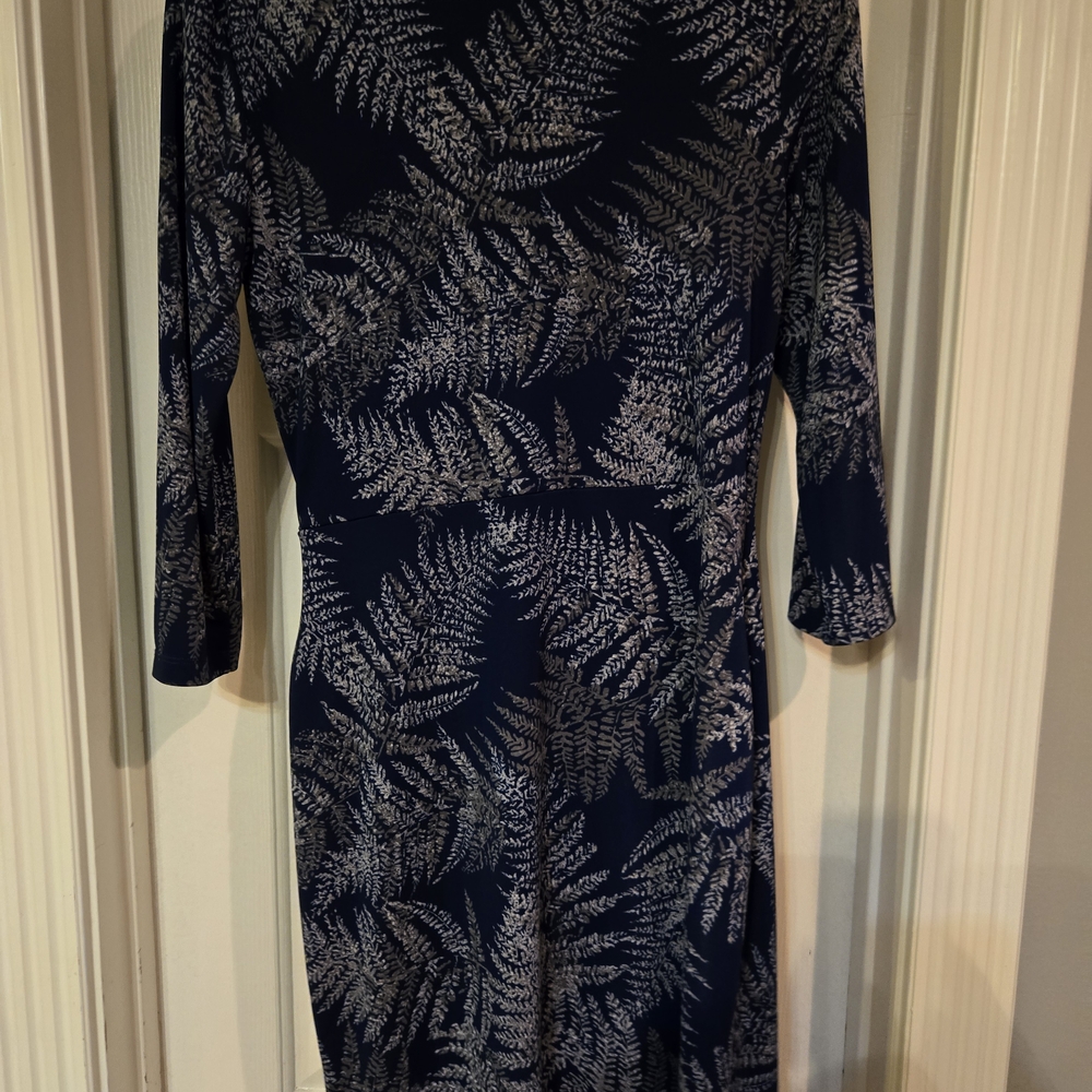 Talbots Navy and White Fern Long Sleeve Dress
